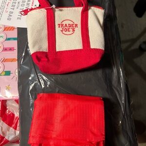 Viral Trader Joe's Red and White Canvas Tote Bag